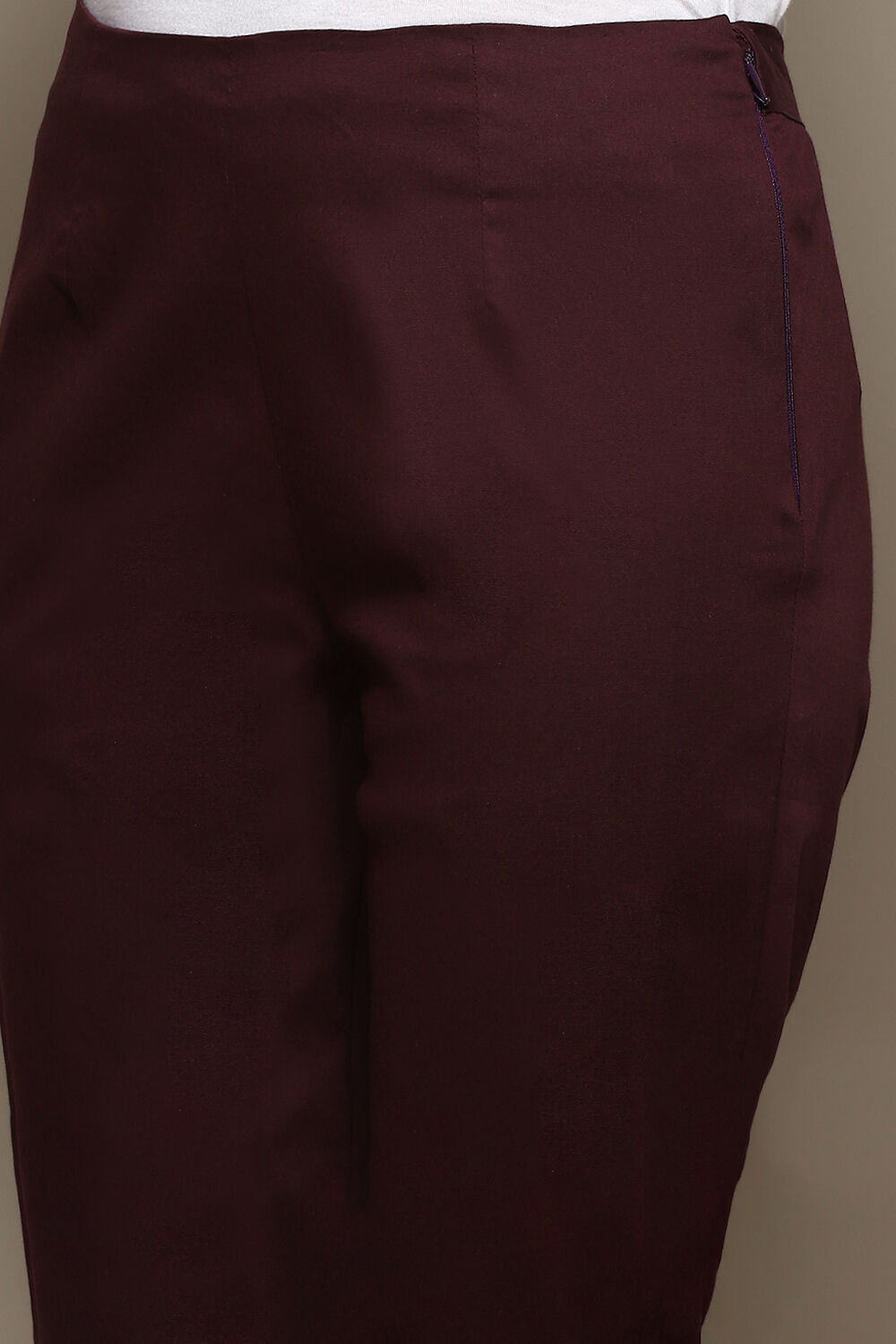 Dark Purple Cotton Slim Solid Pants image number 1