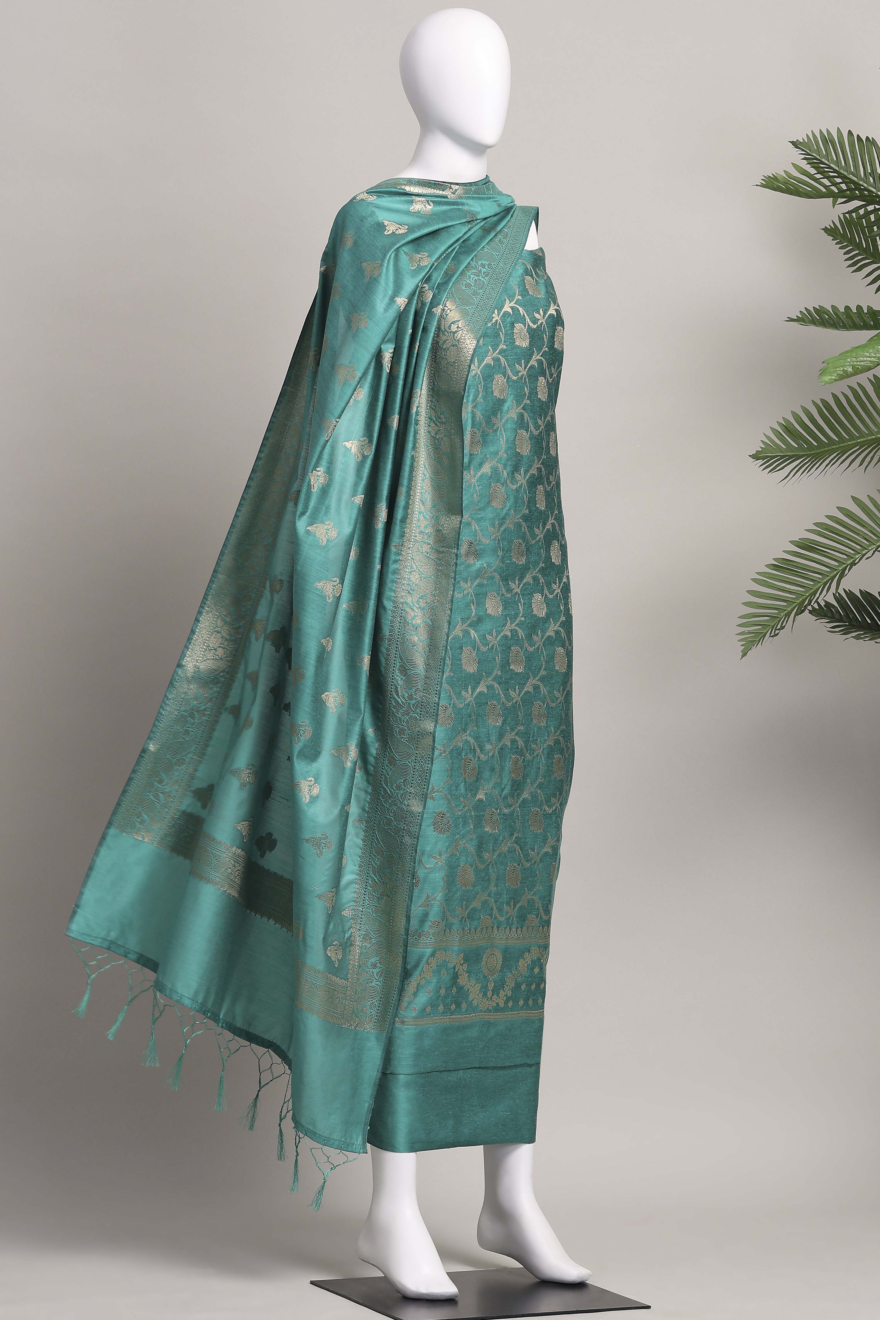 Rani Banarasi Chanderi Banarasi Print Unstitched Suit Set image number 4