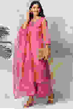 Pink Art Silk Straight Kurta Palazzo Suit Set image number 0