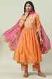 Orange Pink Cotton Silk Flared Kurta Palazzo Suit Set image number 7