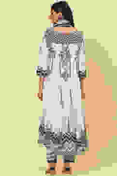 White Rayon Asymmetric Kurta Salwar Pant Suit Set image number 4
