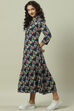 Navy Rayon A-Line Printed Dress image number 3