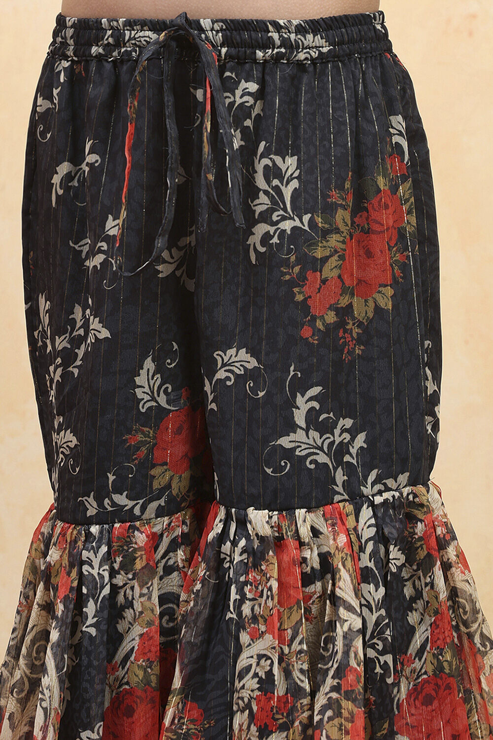 Black Polyester Printed Peplum Sharara Suit Set image number 2