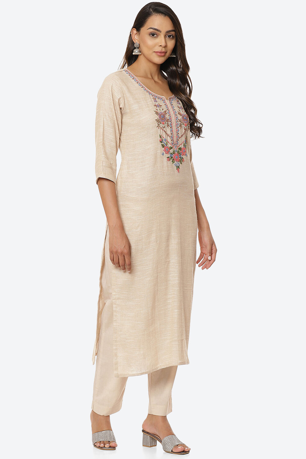 Beige Cotton Unstitched Suit Set image number 5