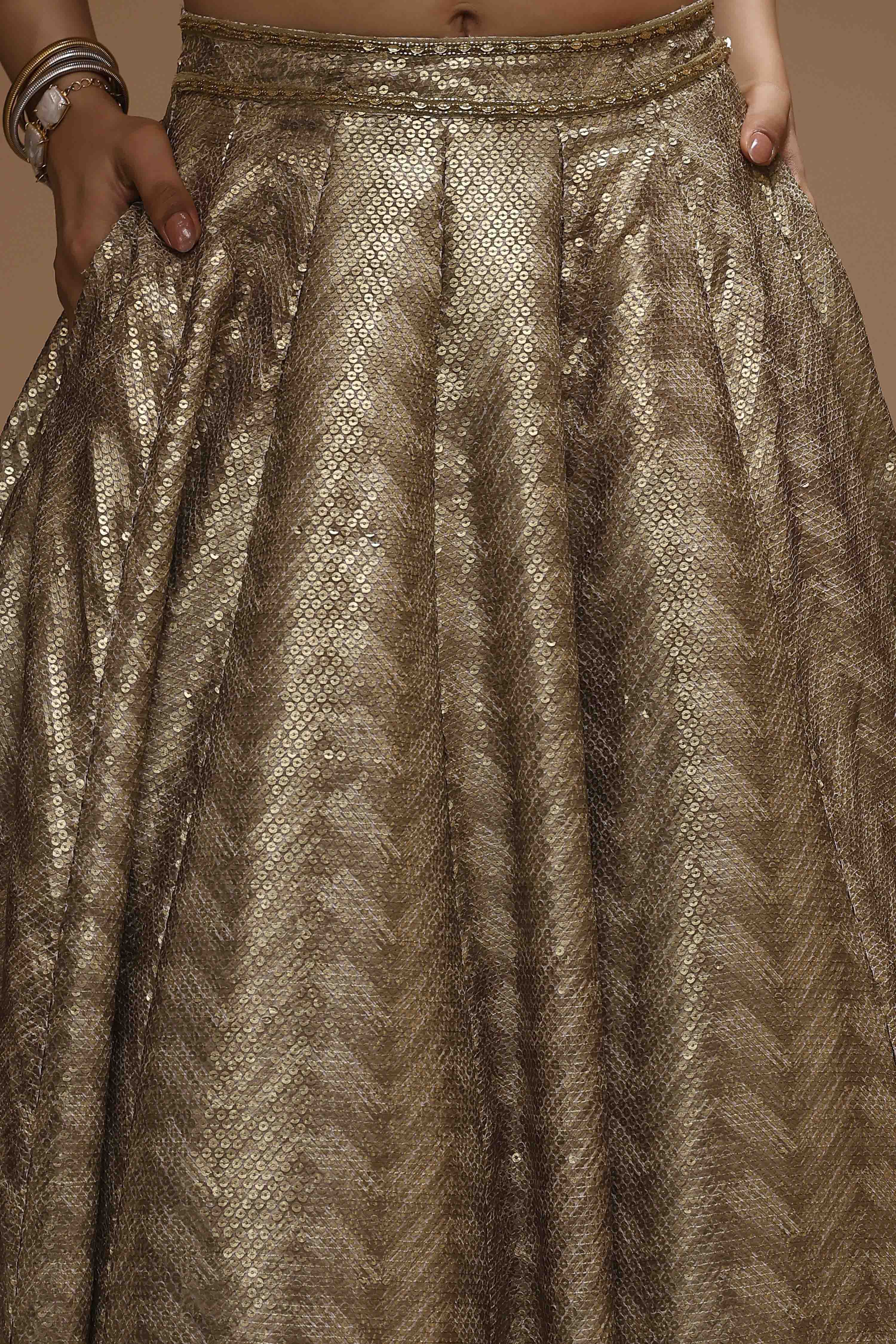 Gold-Toned Georgette Sequinned Lehenga Set image number 2