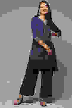 Blue Cotton Blend Straight Kurta Palazzo Suit Set image number 0