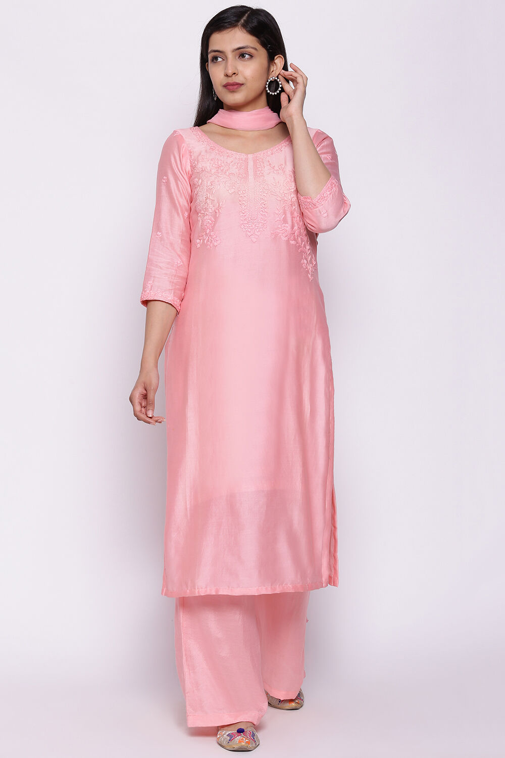 Off White Art Silk Unstitched Suit Set image number 0