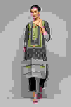 Charcoal LIVA Straight Printed Kurta image number 5