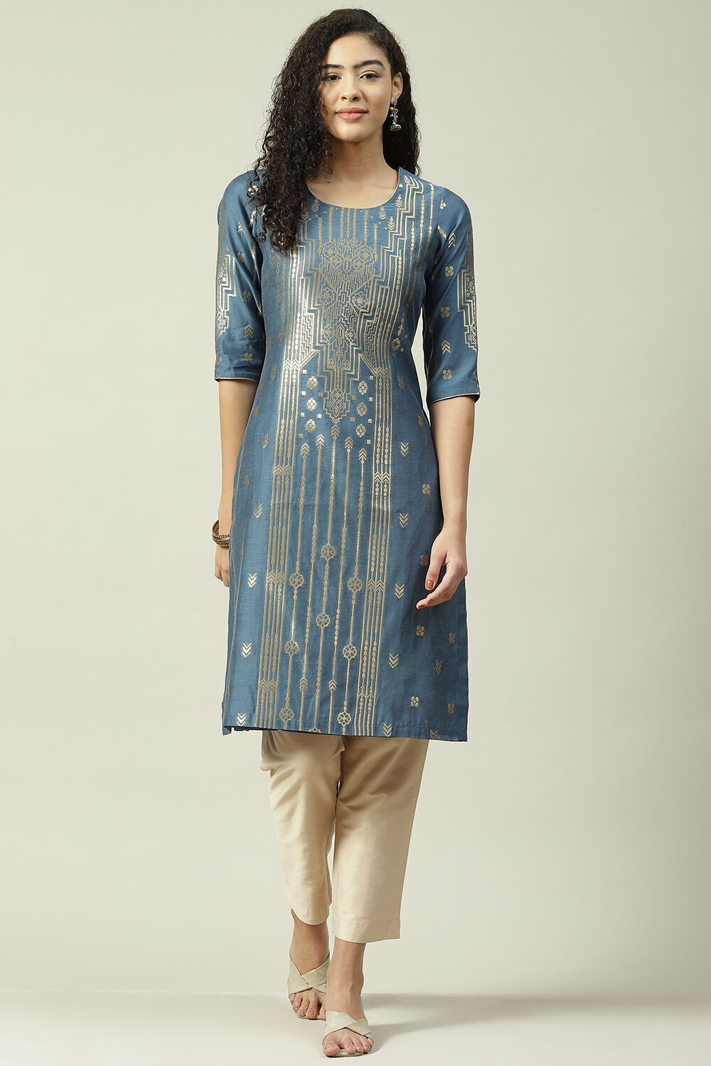 Pink Poly Cotton Straight Yarndyed Kurta image number 0