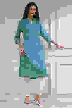 Blue Cotton Ikat Straight Kurta image number 4