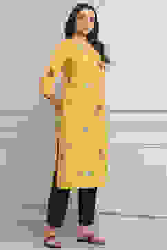 Yellow Poly Viscose Straight Kurta Pants Set image number 5