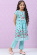 Sky Blue Art Silk Straight Printed Kurta Set image number 5