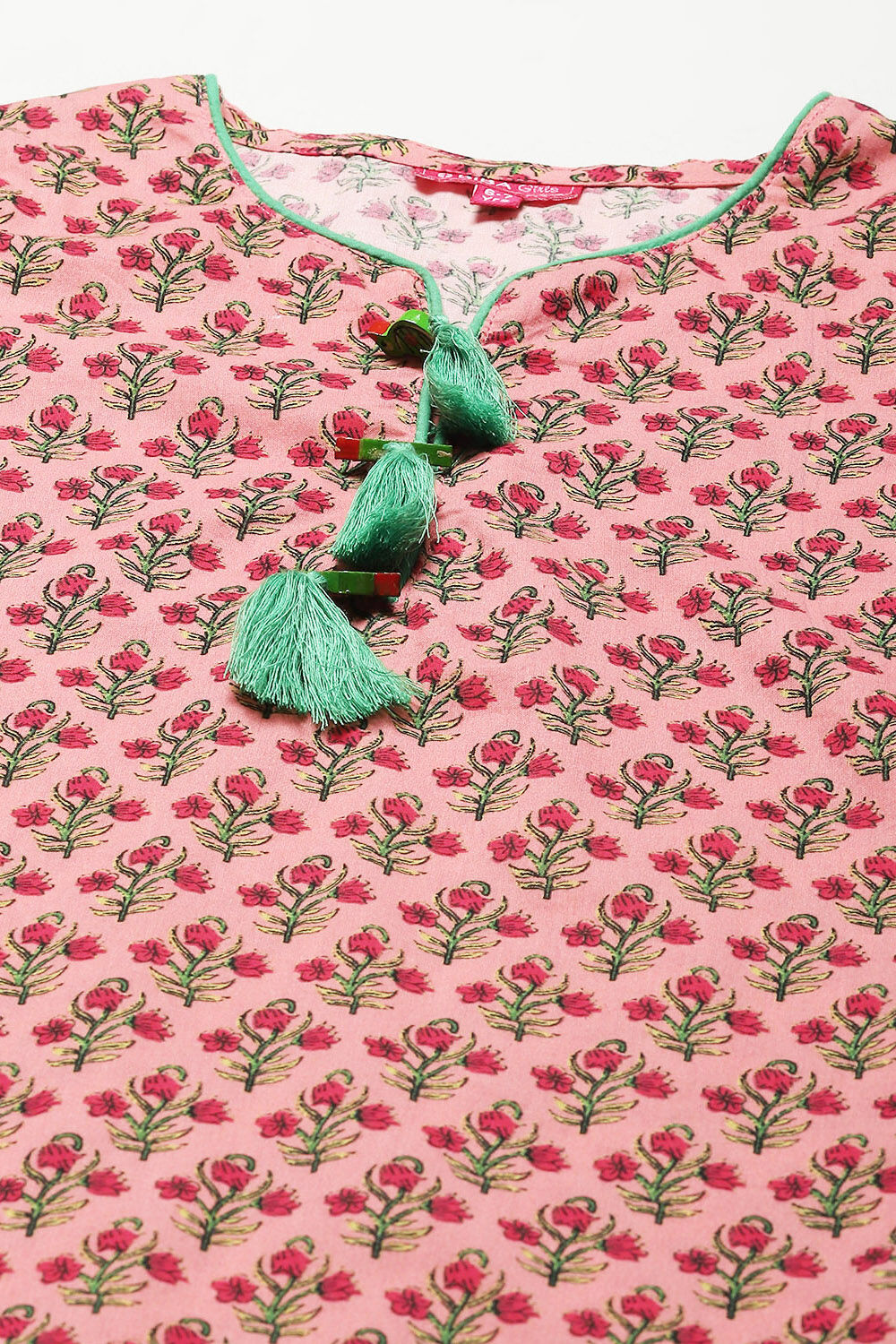 Pink Cotton Straight Printed Kurta Salwar Suit Set image number 1