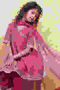 Pink Yarn Dyed Angrakha Anarkali Suit Set image number 7