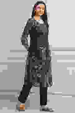 Navy Polyester Straight Kurta Pants Set image number 5