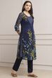 Navy Polyester Straight Kurta Pants Set image number 5