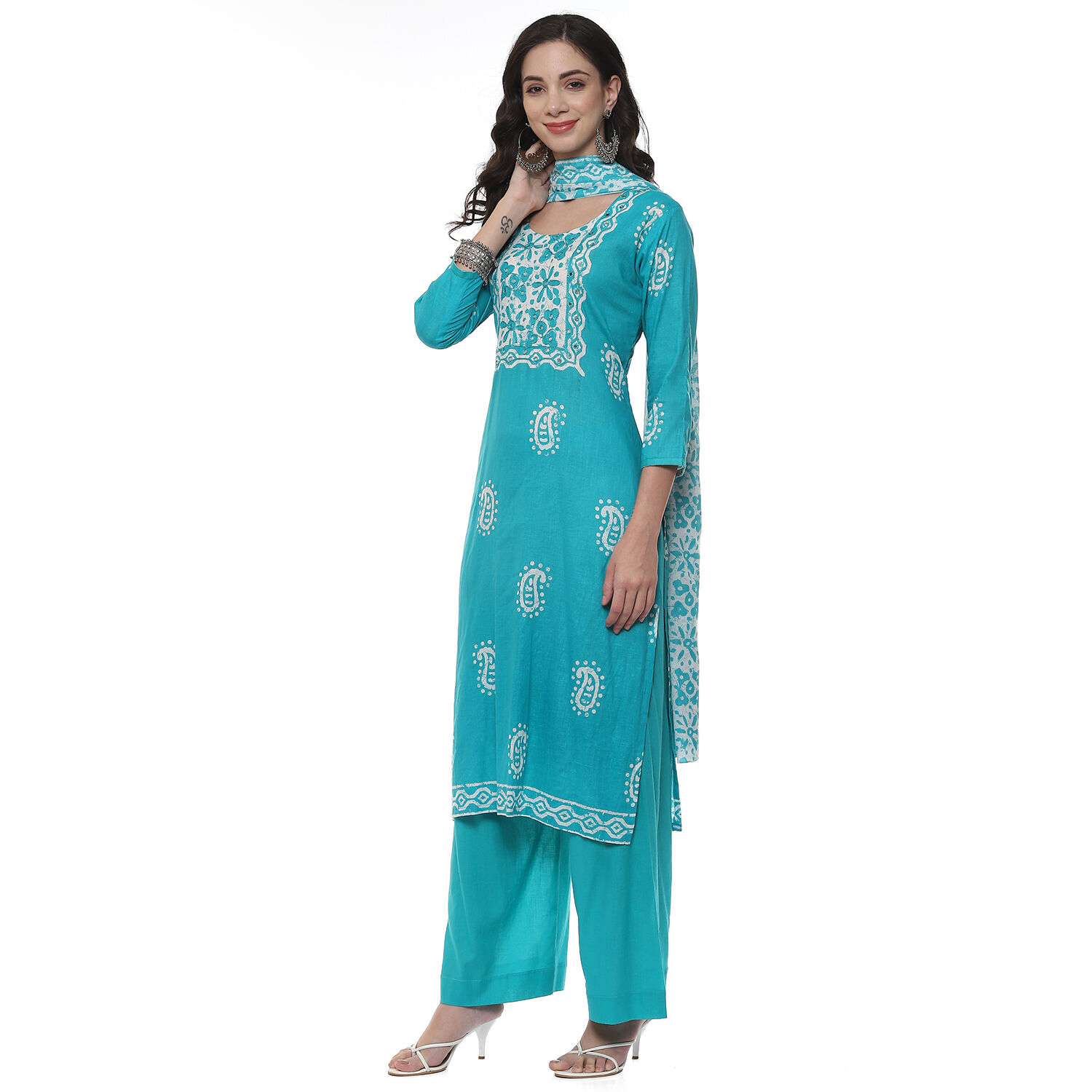 Blue Cotton Blend Unstitched Suit Set image number 5