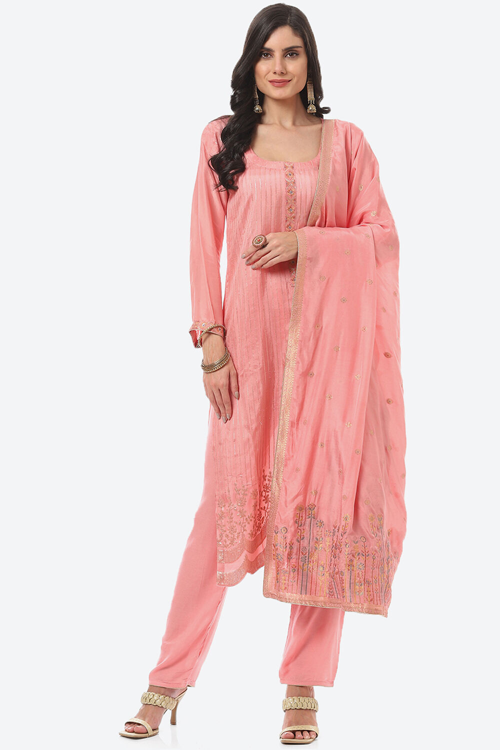 Pink Silk Blend Digital Print Unstitched Suit Set image number 0