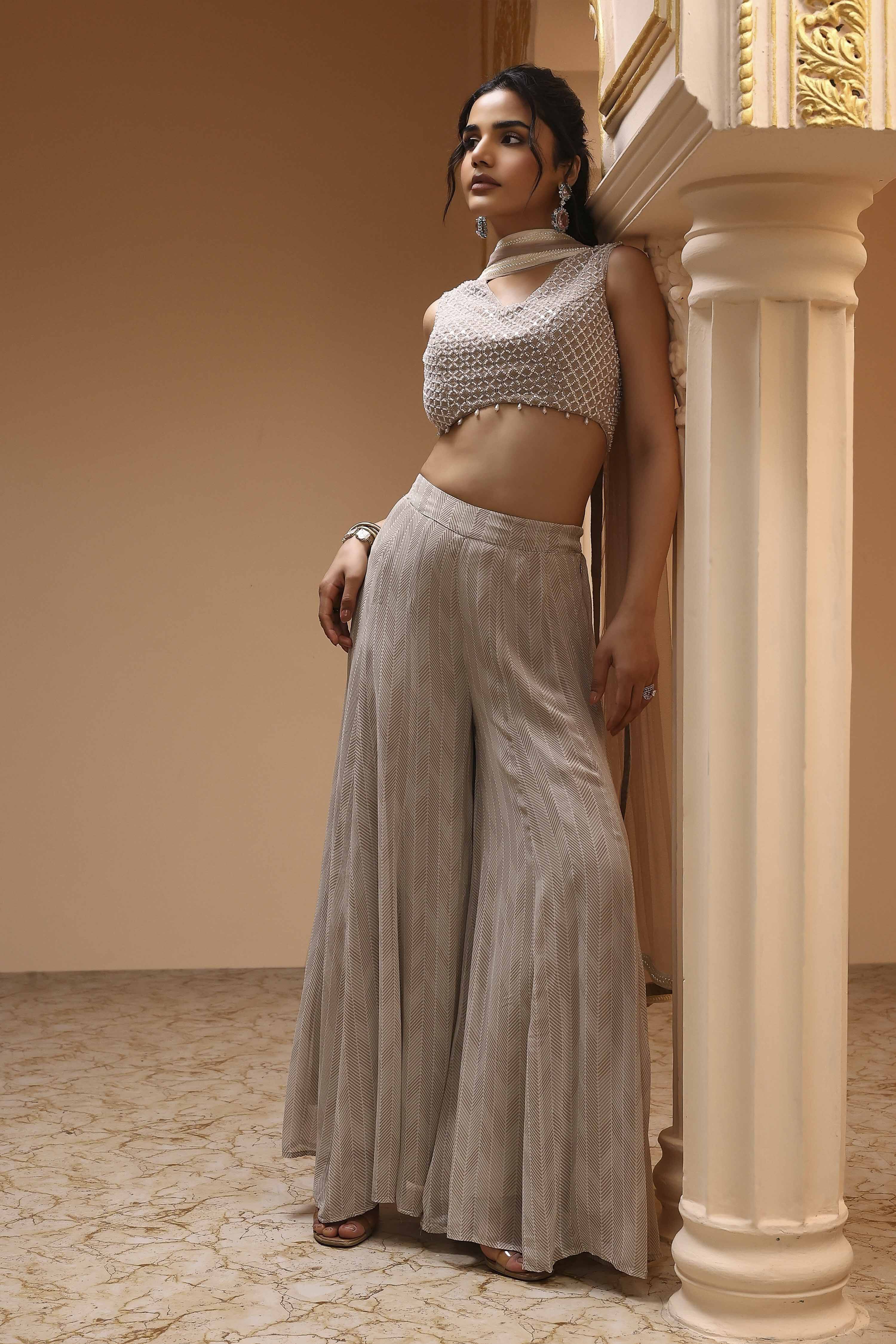 Beige Viscose Georgette Fusion Sharara Set image number 0