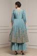 Blue Silk Chanderi Anarkali Suit Set image number 4