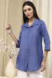 Dusk Blue Cotton Blend Solid Straight Shirt Style Kurti image number 2