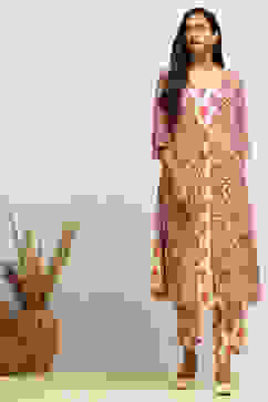 Cream-coloured Georgette Printed Fusion Kurta Set image number 6