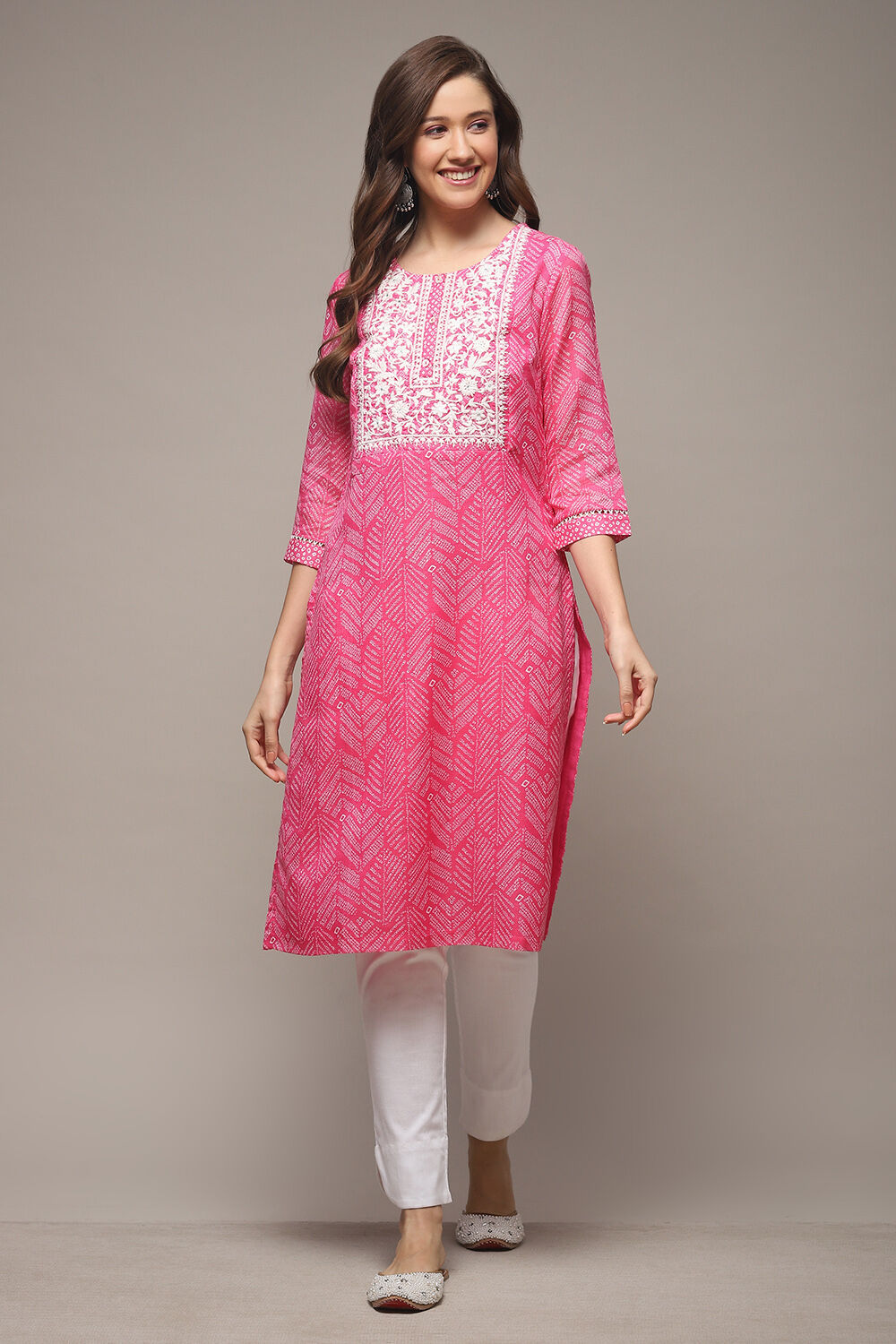 Blue Cotton Blend Straight Printed Kurta image number 1