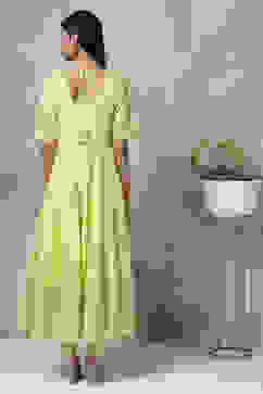 Yellow Cotton Anarkali Suit image number 5