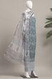 Sky Blue Cotton Hand Block Print Unstitched Suit Set image number 4