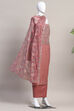 Teal Cotton Printed Embroidered Unstitched Suit Set image number 4
