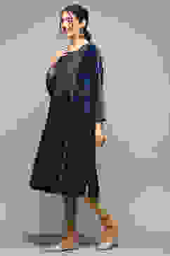 Teal Poly Velvet Straight Printed Kurta image number 2