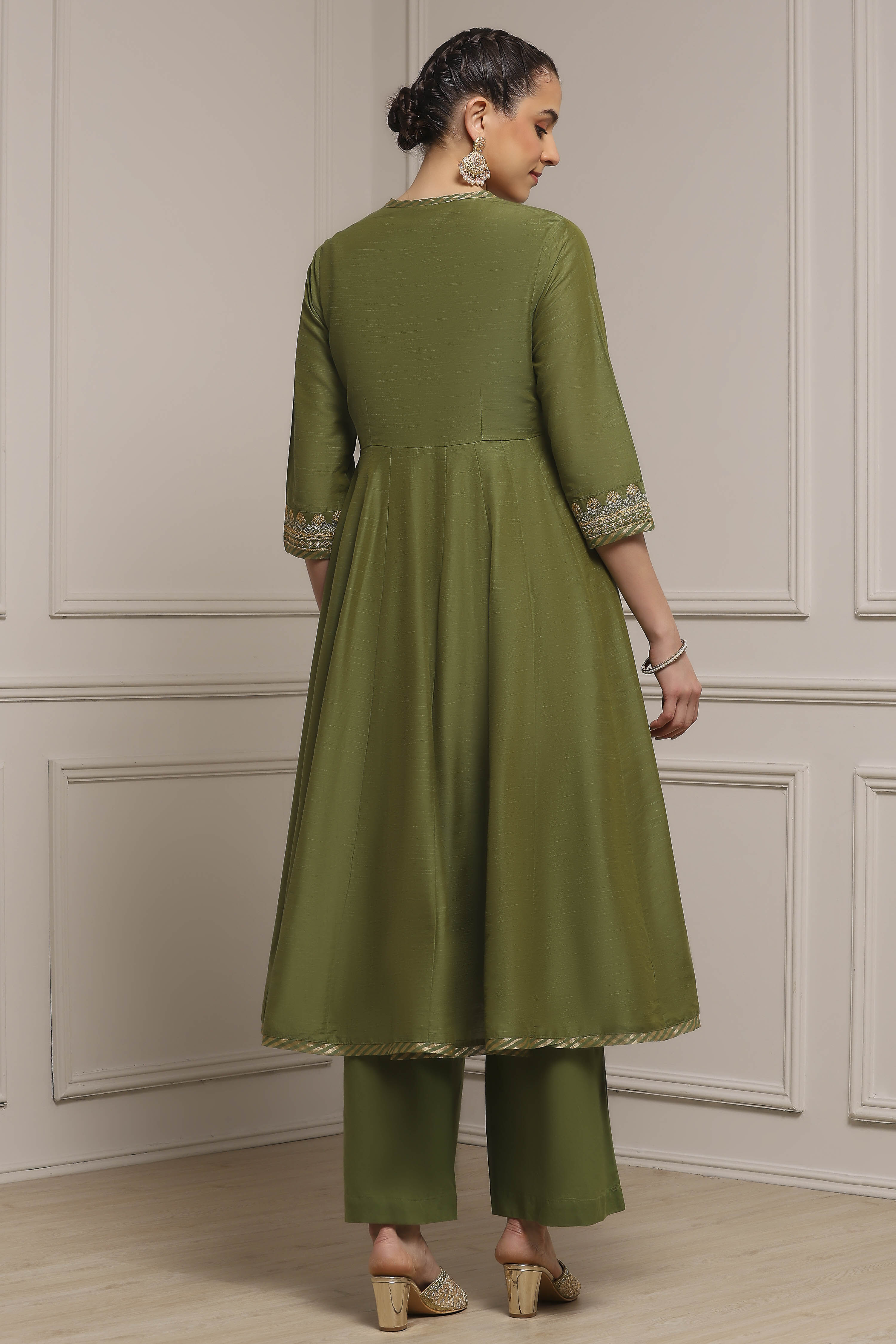 Fuchsia Embroidered Angrakha Festive Anarkali Suit Set image number 4