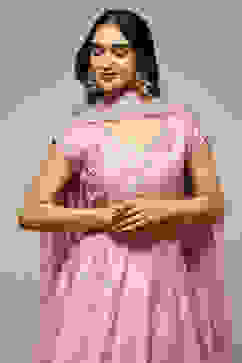 Onion Pink Viscose Straight Lehenga Set image number 1