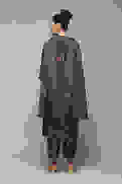 Green Poly Cotton Layered Kurta Narrow Palazzo Suit Set image number 4