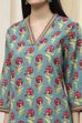 Teal Cotton Printed Straight Kurta image number 1