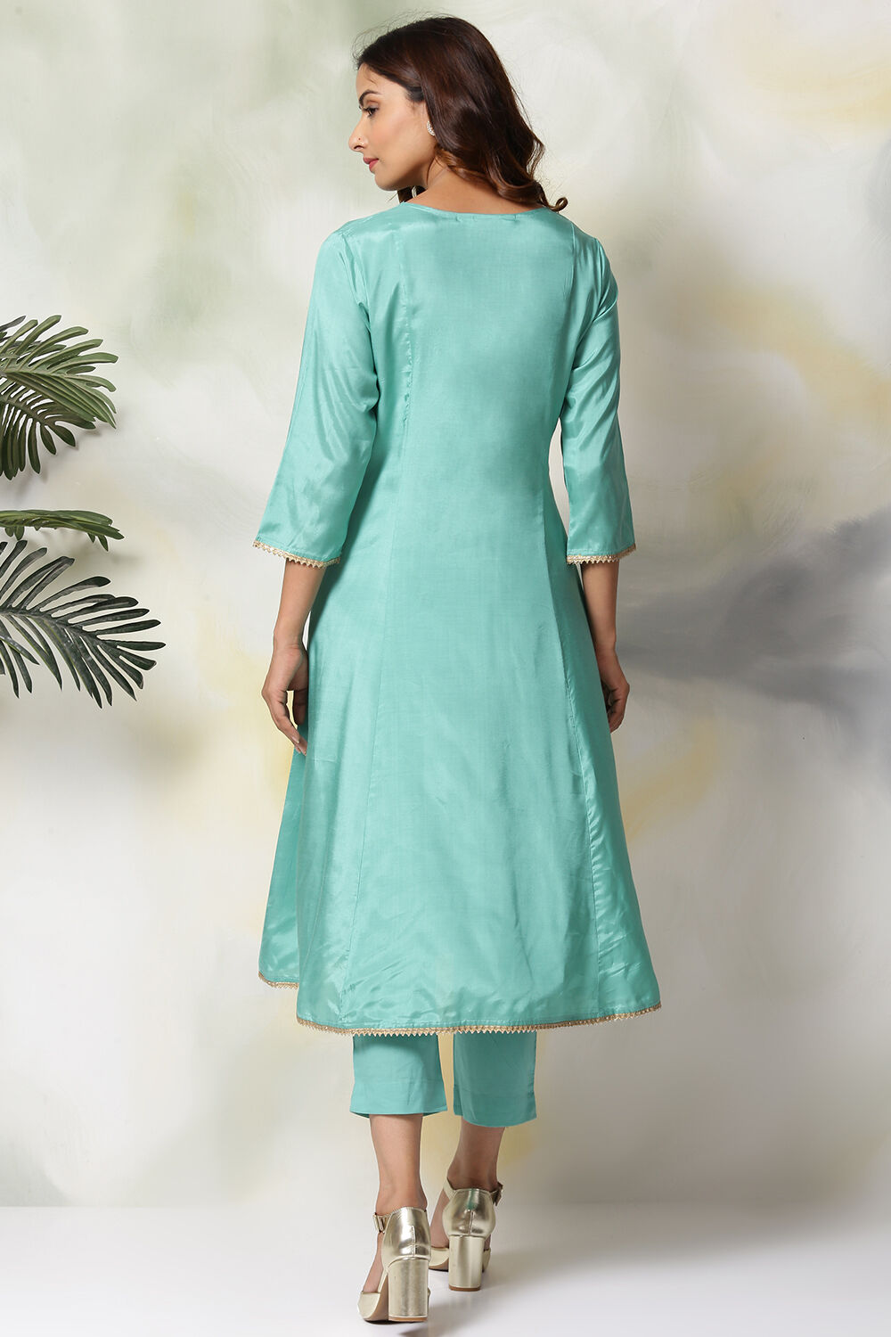 Mustard Viscose Kalidar Kurta Slim Pant Suit Set image number 7