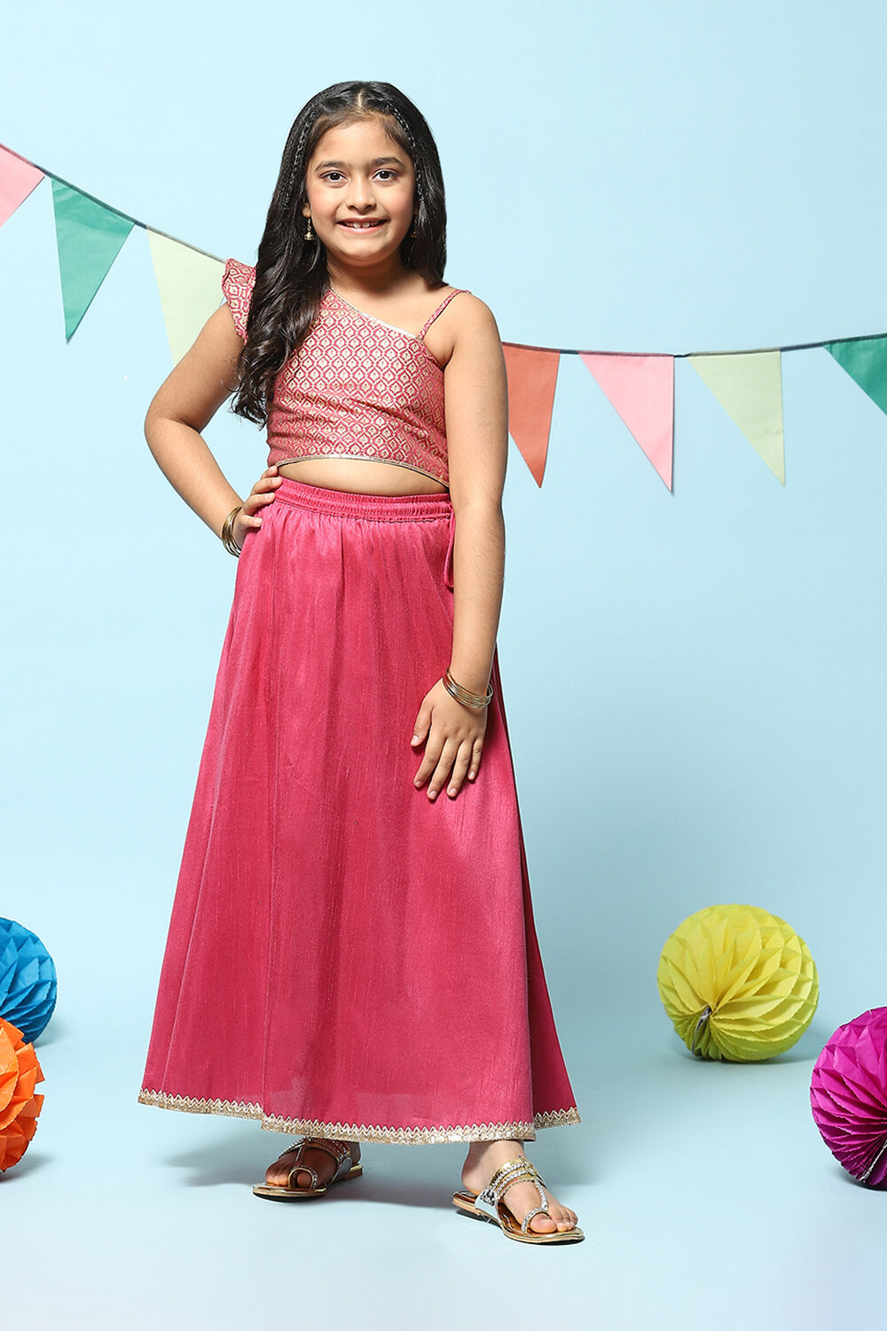 Berry Pink Art Silk Straight Lehenga Set image number 6