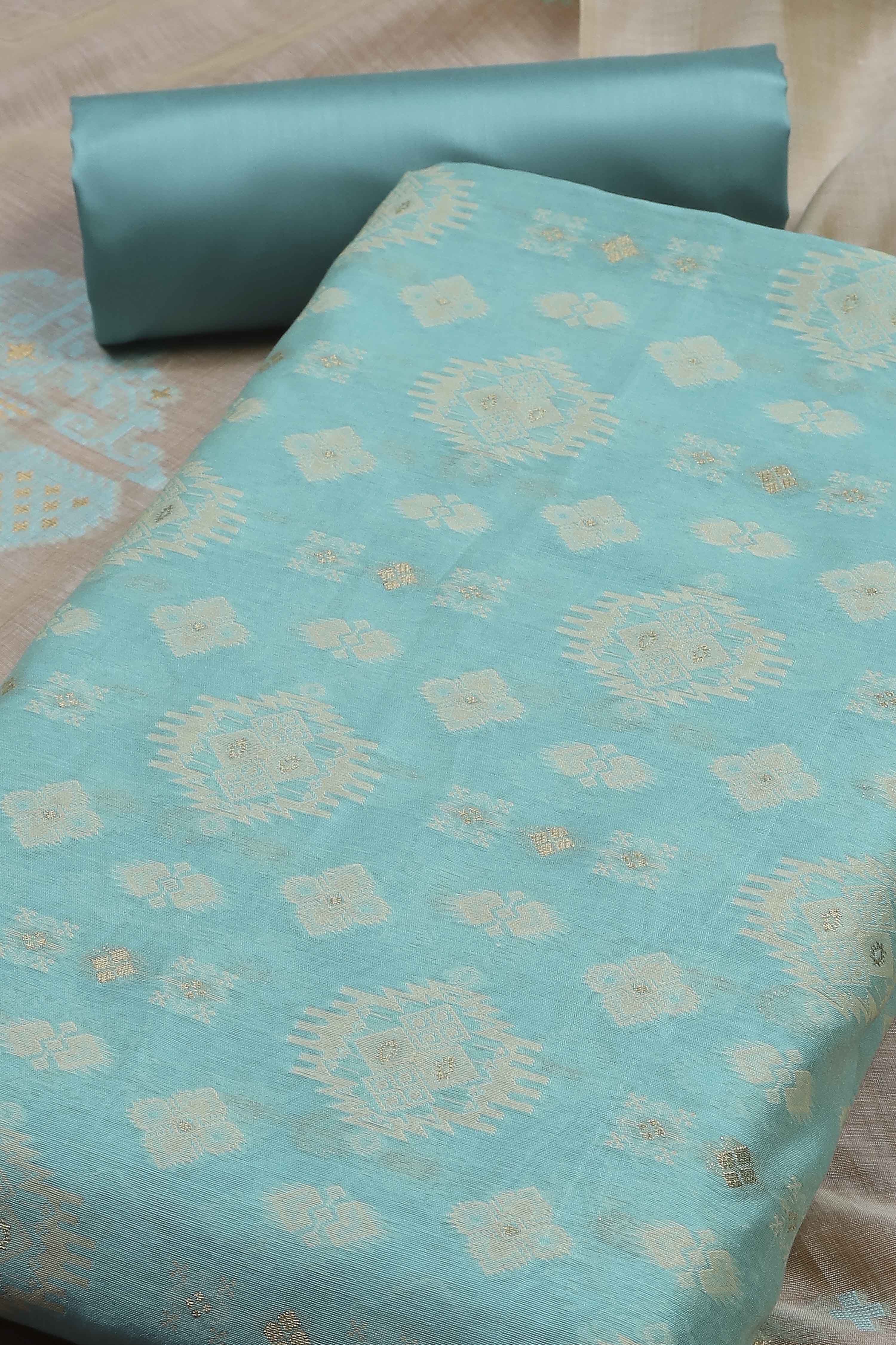 Green Cotton Jamdani Unstitched Suit Set image number 1