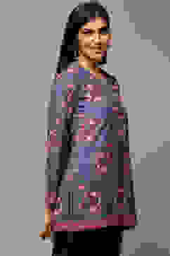 Denim Blue Cotton Blend Printed Kurti image number 3