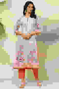 Pink Art Silk Straight Printed Kurta image number 0