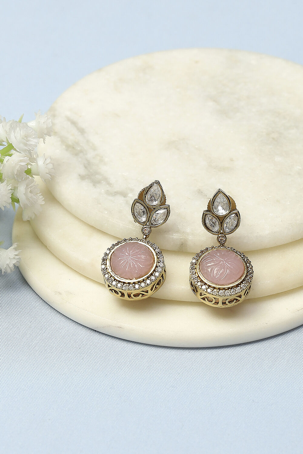 Light Pink Kundan Festive Drop & Danglers image number 0