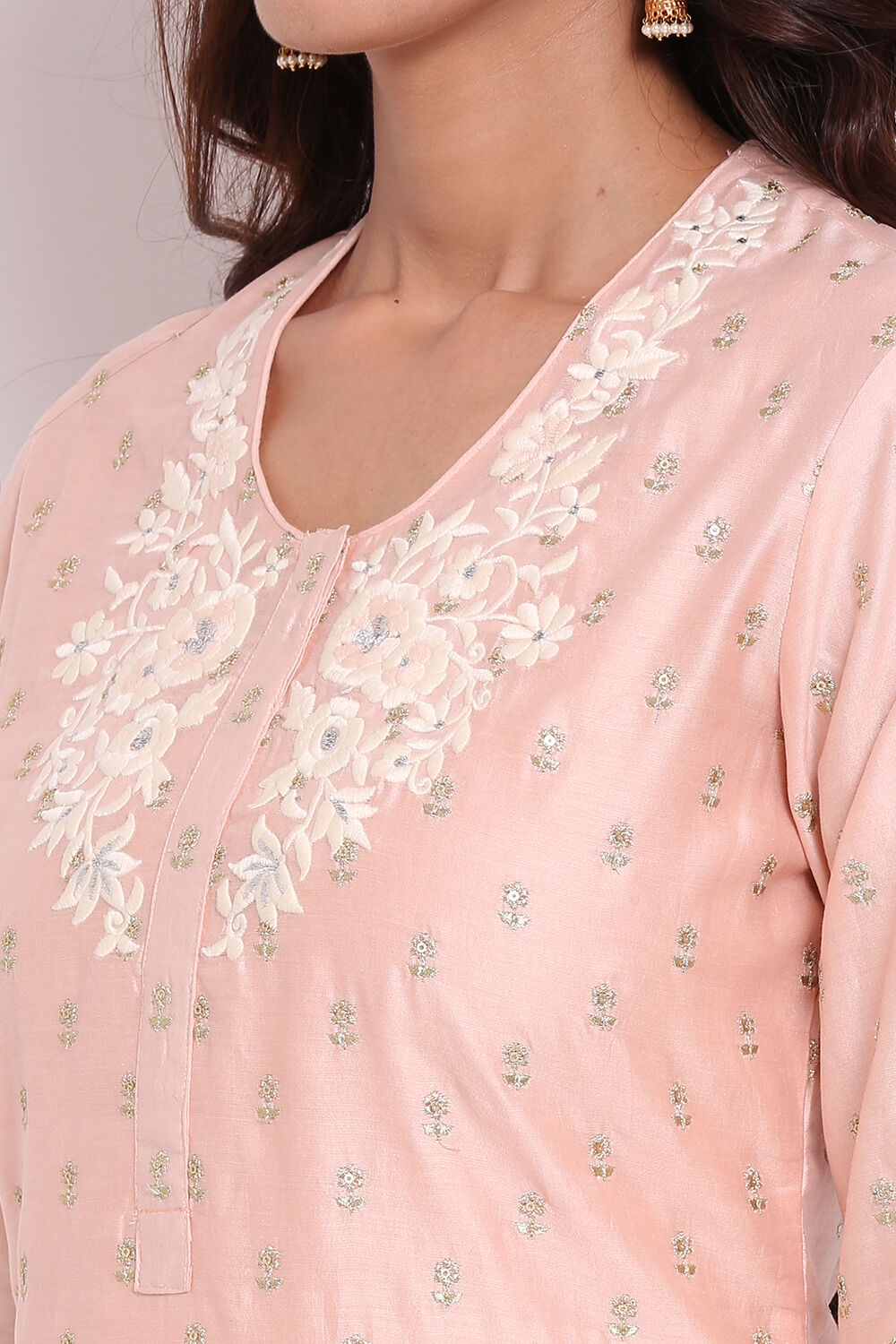 Peach Cotton Silk Straight Kurta Palazzo Suit Set image number 1