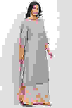 Grey Poly Metallic Cotton A Line Suit Set image number 4