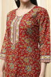 Red Cotton Screen Print Unstitched Suit Set image number 2