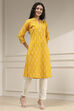 Yellow Cotton Ikat Straight Kurta image number 4