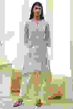 Off-White Cotton Straight Printed Kurta Set image number 0