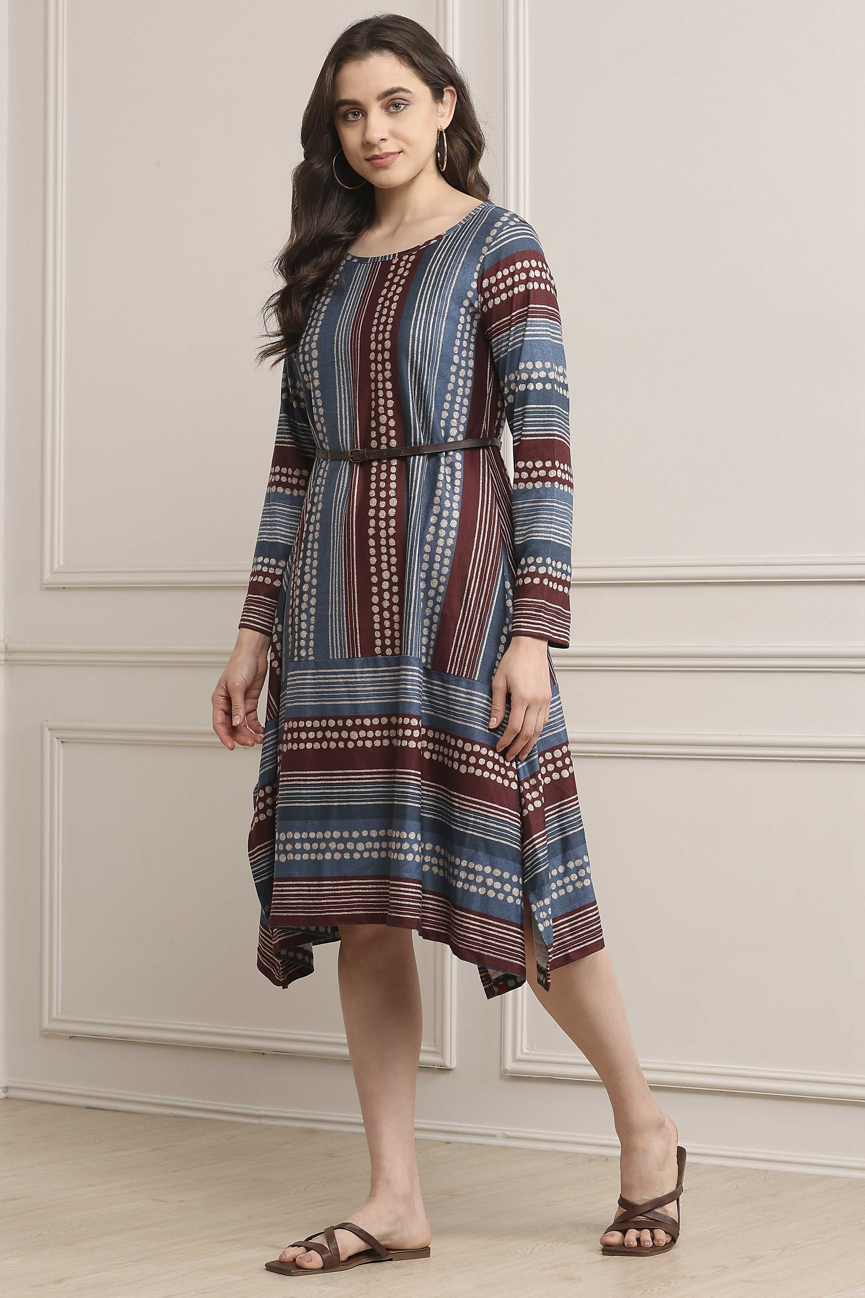 Indigo Blue Acrylic Printed Dress image number 2