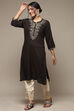 Black Rayon Straight Kurta Pant Suit Set