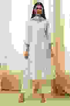 Cream-Colored Cotton Foil Printed Kalidar Suit Set image number 6