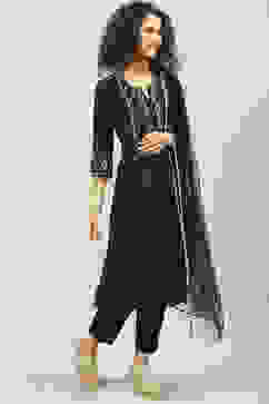 Black Art Silk Anarkali Kurta Pants Suit Set image number 6